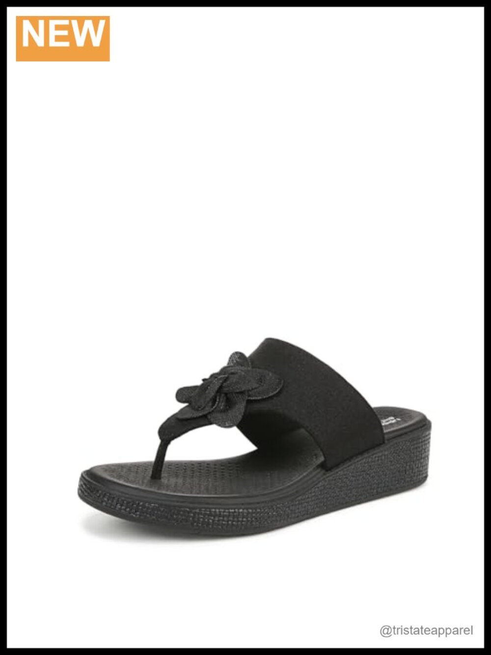 Women's Stretch Linen Slip-On Wedge Sandal with Floral Thong